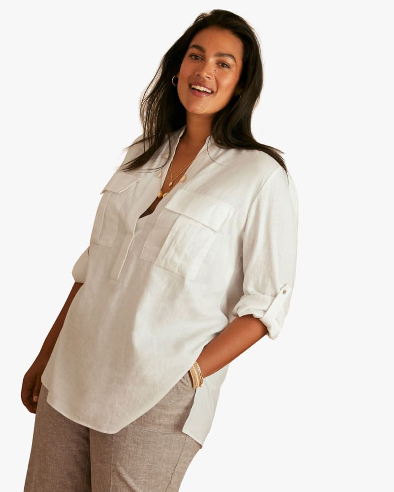Front of plus size Dennie Linen-Blend Tunic by Addition Elle | Dia&Co | dia_product_style_image_id:131984